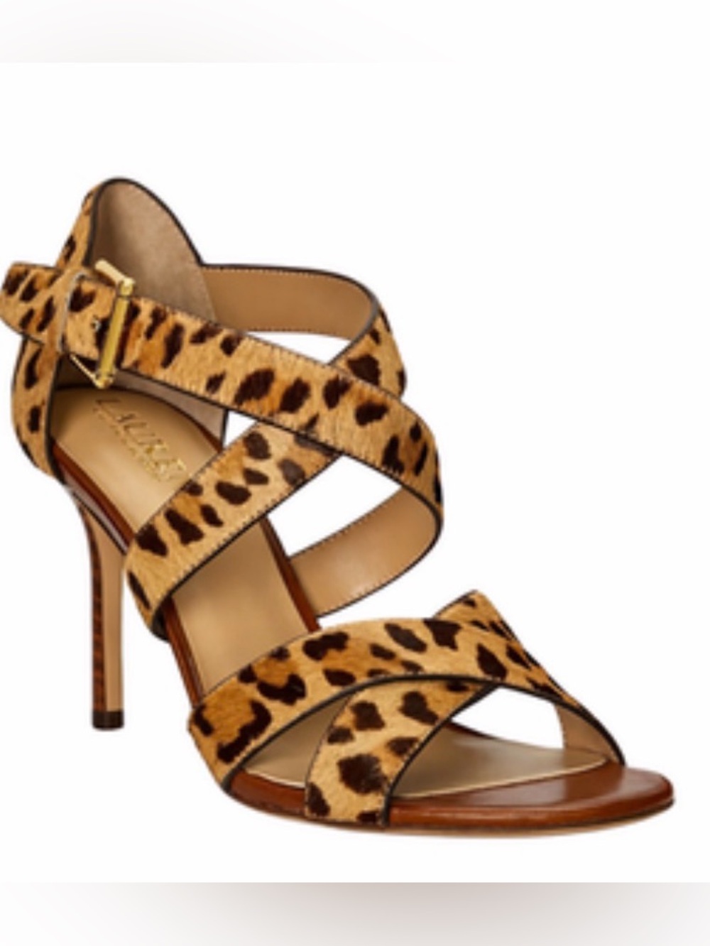 Lauren Ralph Lauren Gisella Leopard Calf Hair Strappy Heel Retail $155
